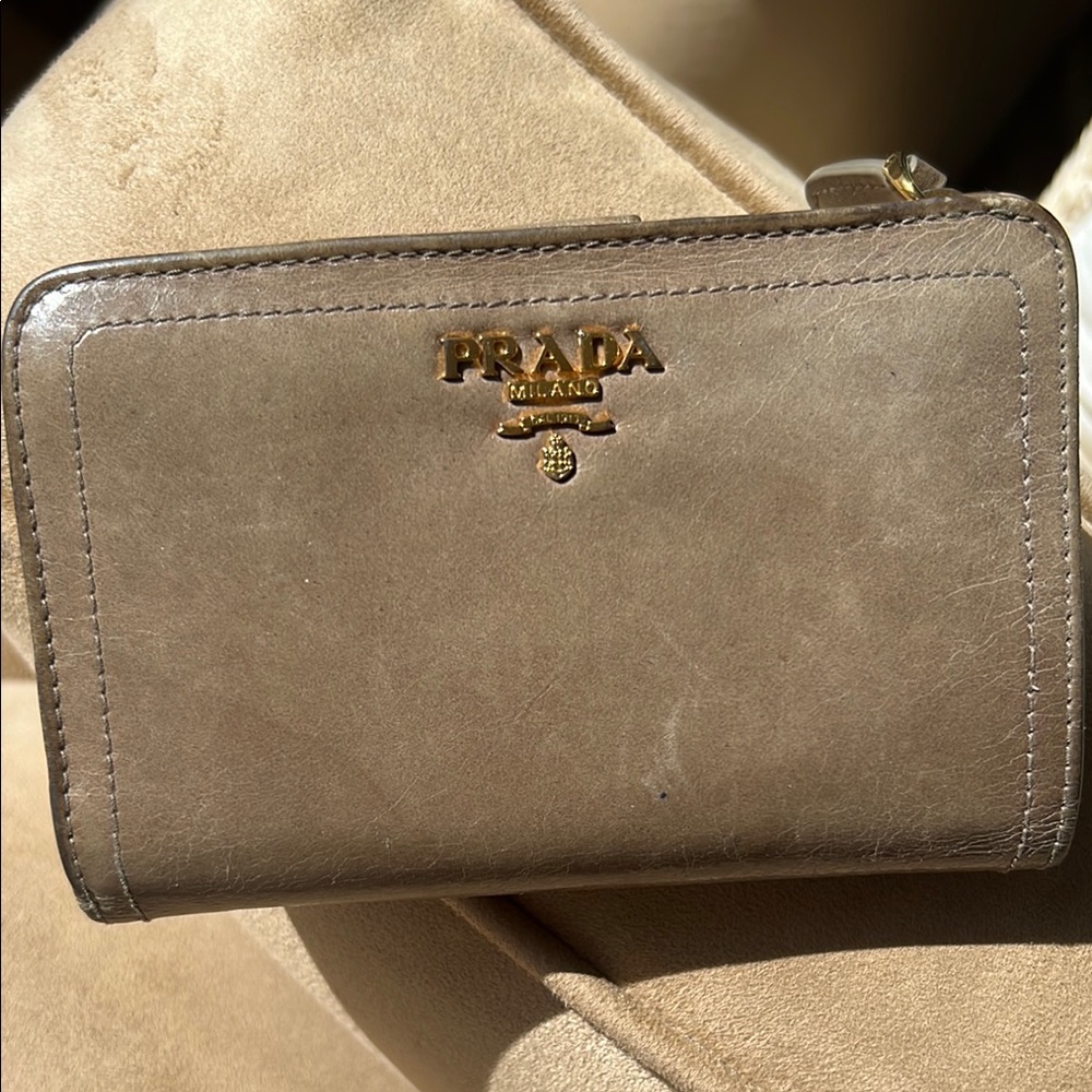 Prada Tan Leather Zip Wallet
